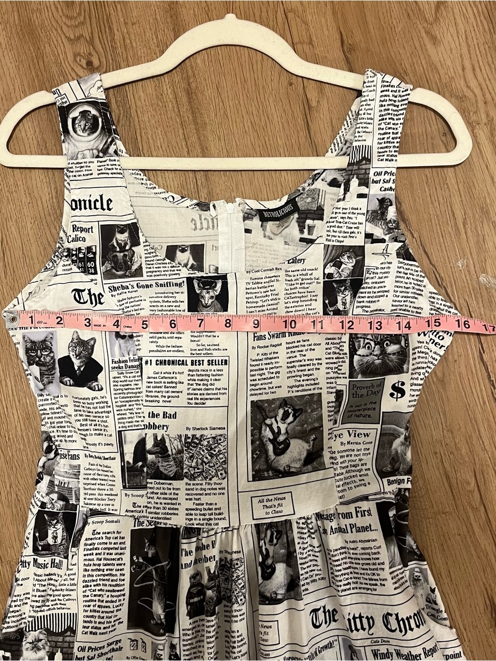 Retrolicious Cat Newspaper Print Sleeveless Dress Black White size M POCKETS - Picture 5 of 7